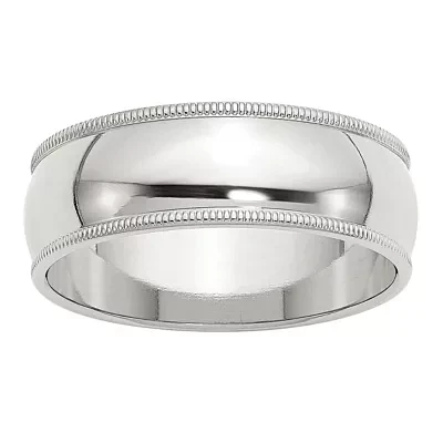Womens Sterling Silver Milgrain Half Round Wedding Band