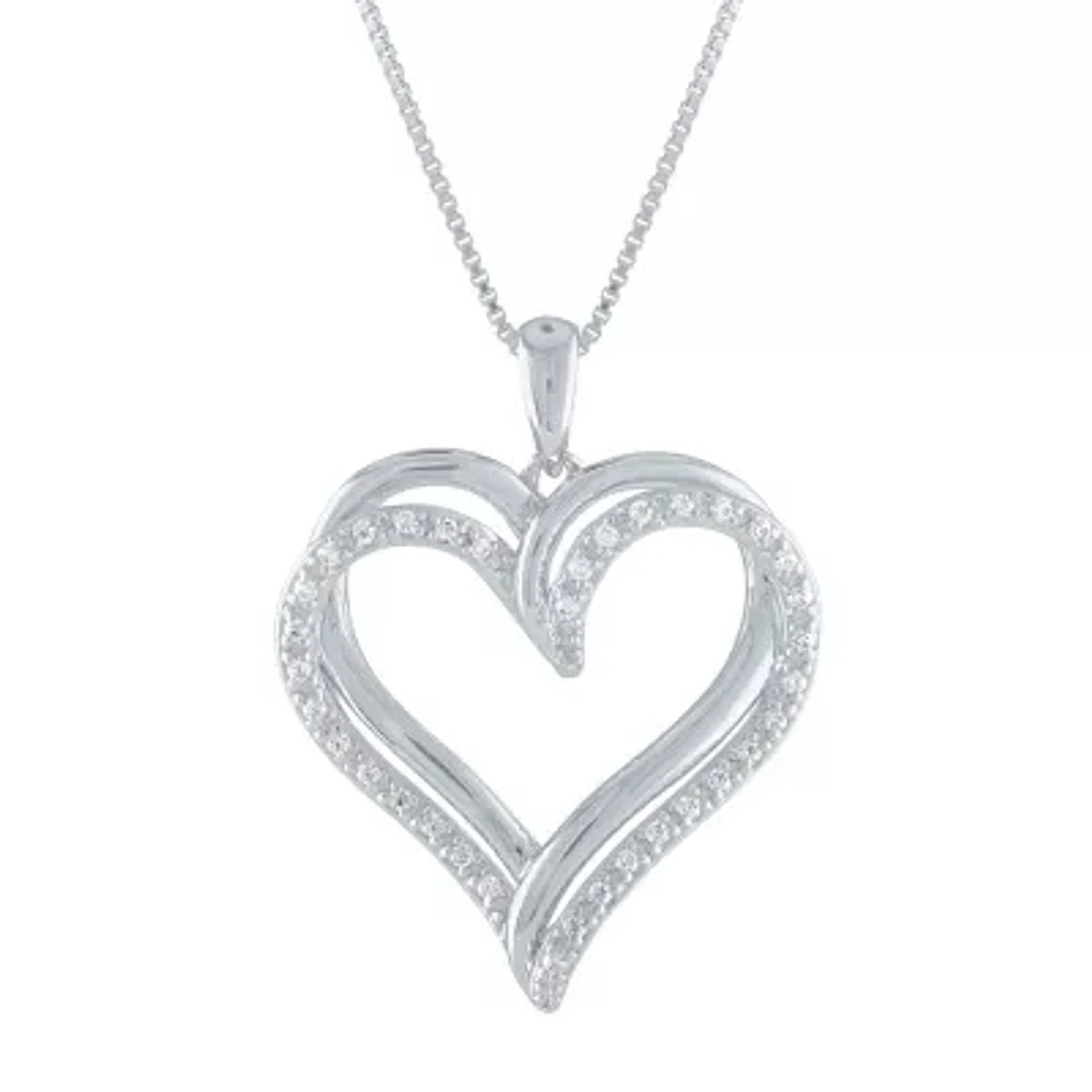 Womens 1/10 CT. T.W. Natural White Diamond Sterling Silver Heart 18 Inch Pendant Necklace