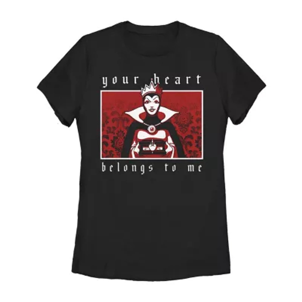 Disney Villians Your Heart Belongs To Me Tee Womens Crew Neck Short Sleeve Regular Fit Evil Queen Snow White Juniors Graphic T-Shirt