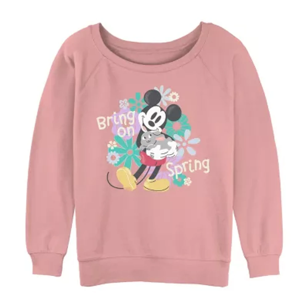 Disney Mickey Mouse Bring On Spring Sweatshirt Womens Crew Neck Short Sleeve and Friends Juniors