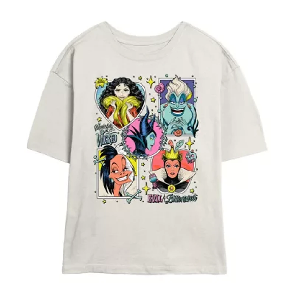 Disney Villians Evils And Bittersweet Tee Womens Crew Neck Short Sleeve Regular Fit Juniors Graphic T-Shirt