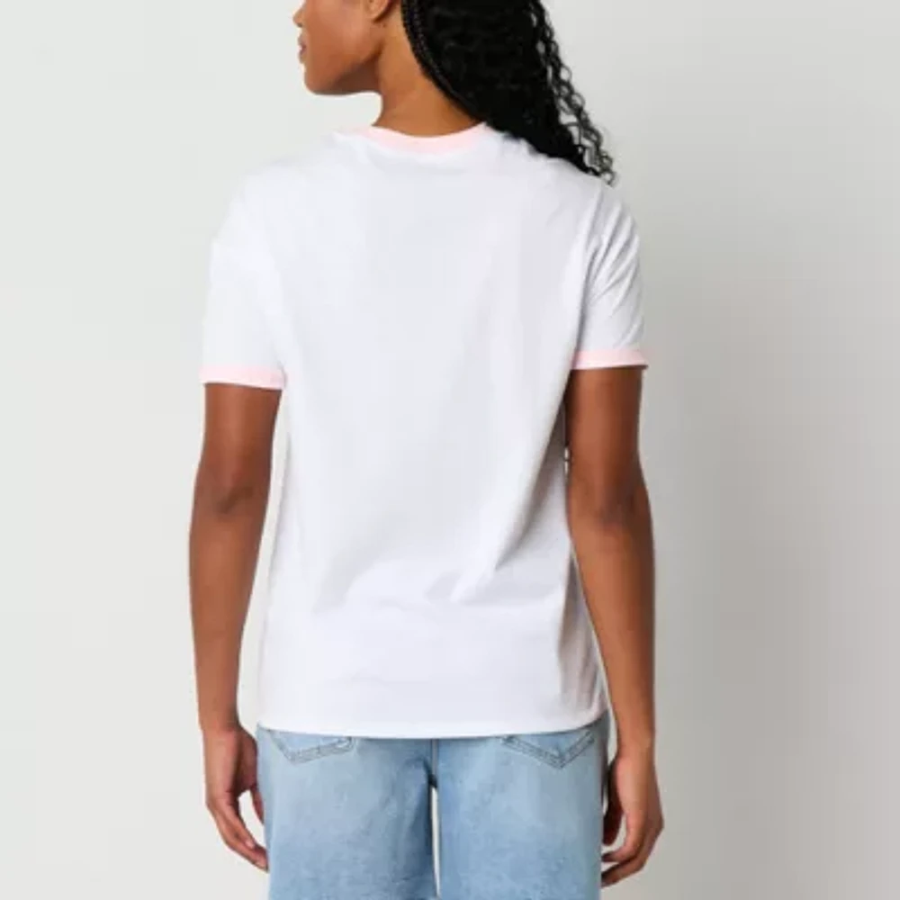 My Melody Bow Oversized Ringer Tee Womens Crew Neck Short Sleeve Oversized Hello Kitty My Melody Juniors Graphic T-Shirt