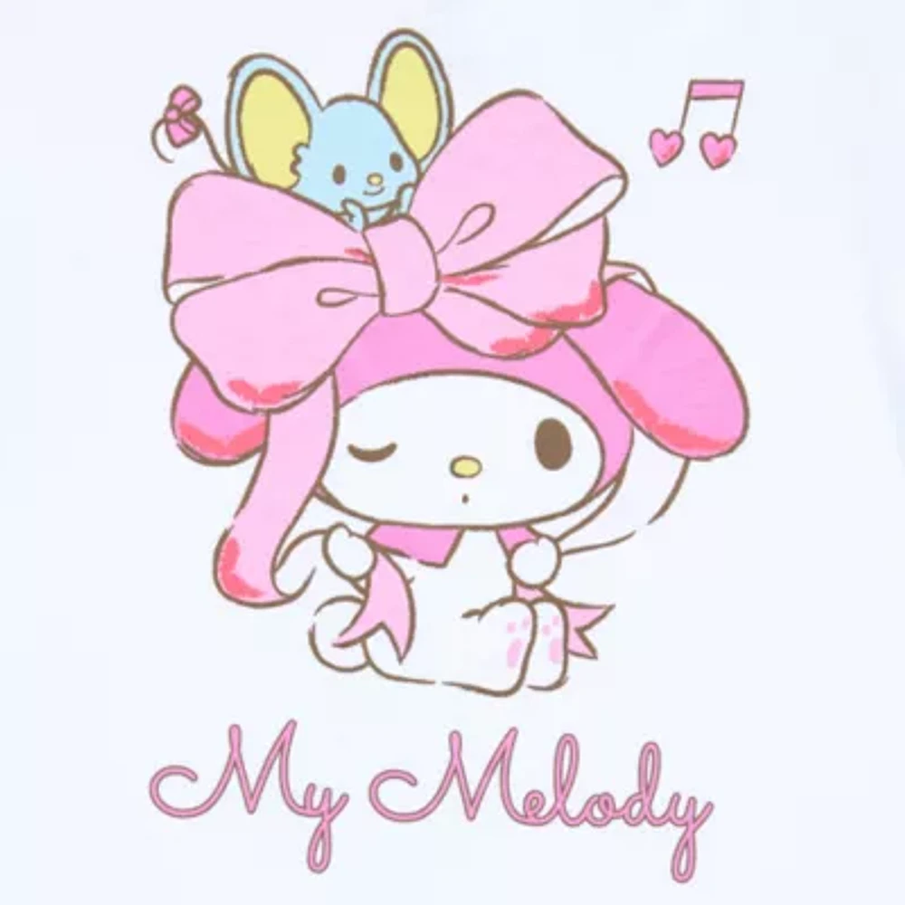 My Melody Bow Oversized Ringer Tee Womens Crew Neck Short Sleeve Oversized Hello Kitty My Melody Juniors Graphic T-Shirt