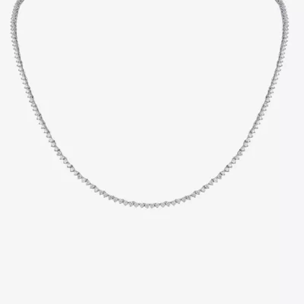 F / Si1) Womens White Diamond 10K White Gold 16 Inch Tennis Necklace