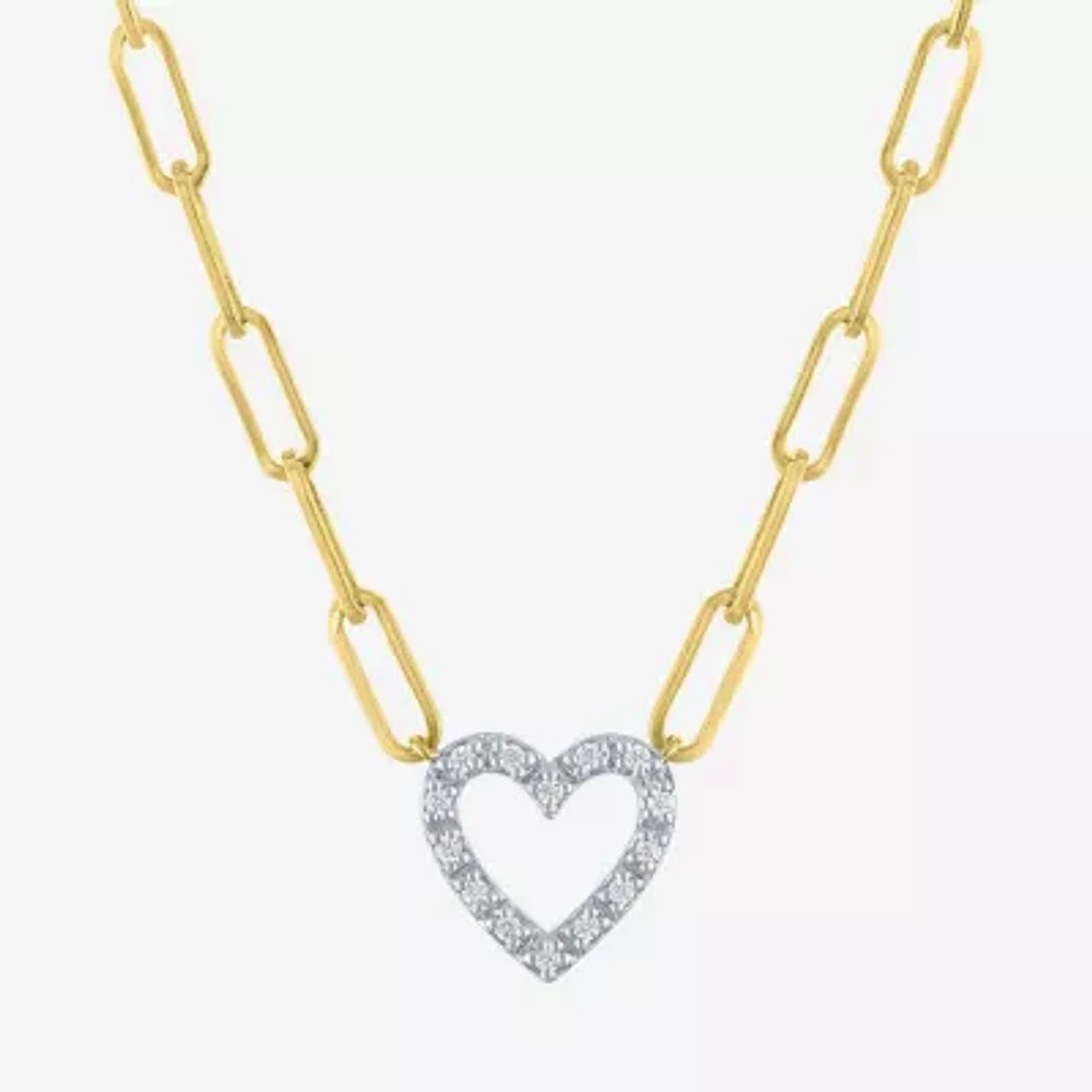 Yes Please! (G-H / I1-I2) Womens Diamond Accent Lab Grown White Diamond Accent 14K Gold Over Silver Sterling Silver Heart Paperclip 18 Inch Pendant Necklace