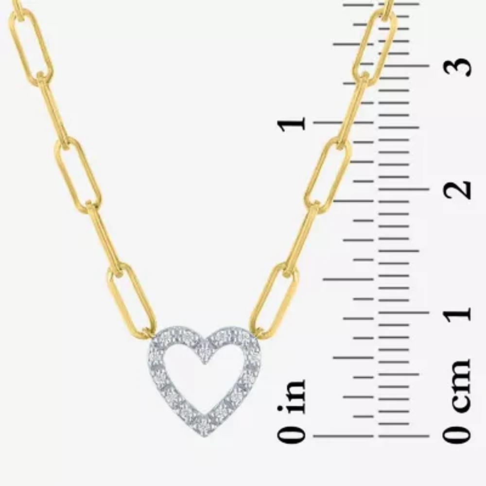 Yes Please! (G-H / I1-I2) Womens Diamond Accent Lab Grown White Diamond Accent 14K Gold Over Silver Sterling Silver Heart Paperclip 18 Inch Pendant Necklace