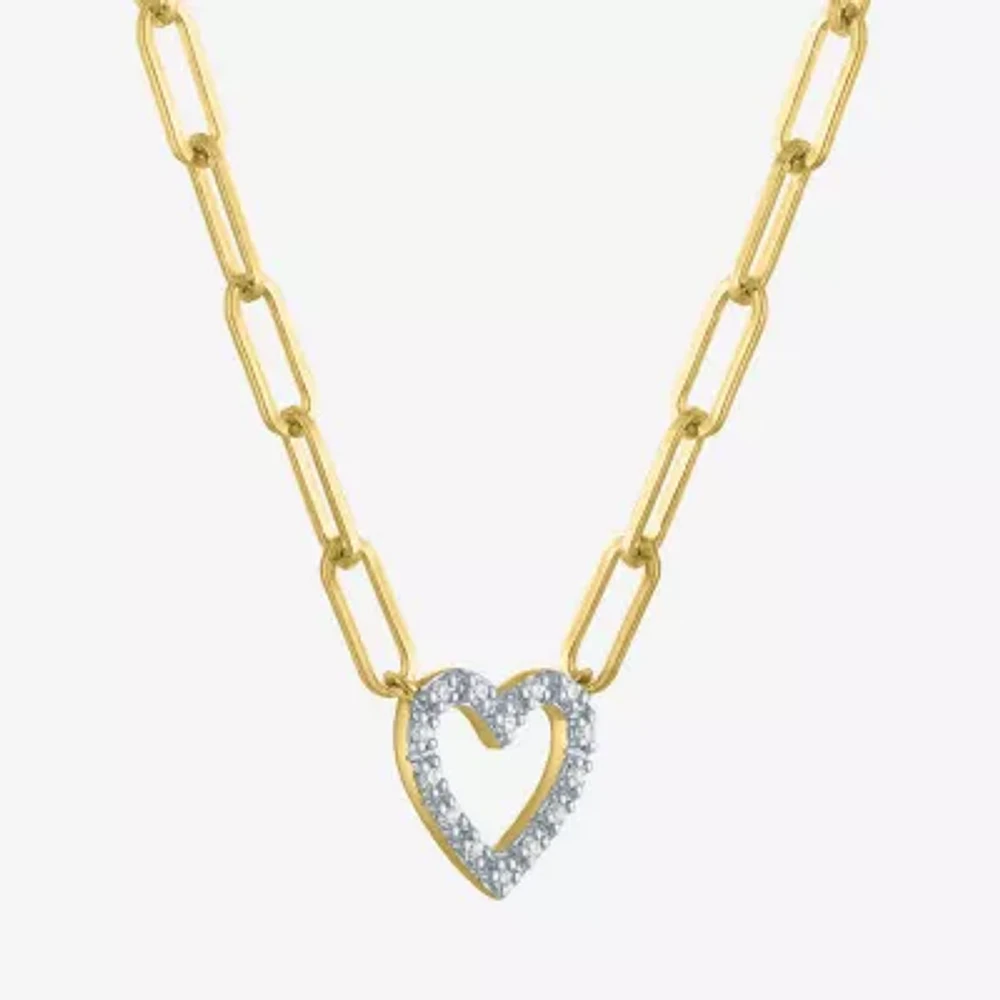 Yes Please! (G-H / I1-I2) Womens Diamond Accent Lab Grown White Diamond Accent 14K Gold Over Silver Sterling Silver Heart Paperclip 18 Inch Pendant Necklace