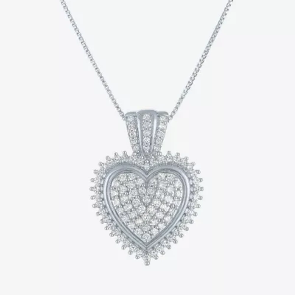(G-H / I1-I2) Womens 5/8 CT. T.W. Lab Grown White Diamond Sterling Silver Heart 18 Inch Pendant Necklace