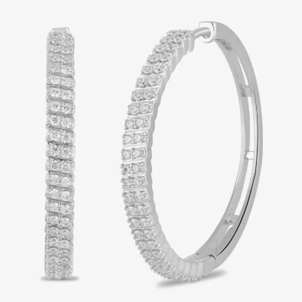 Womens 1 CT. T.W. Lab Grown White Diamond Sterling Silver 33.1mm Hoop Earrings