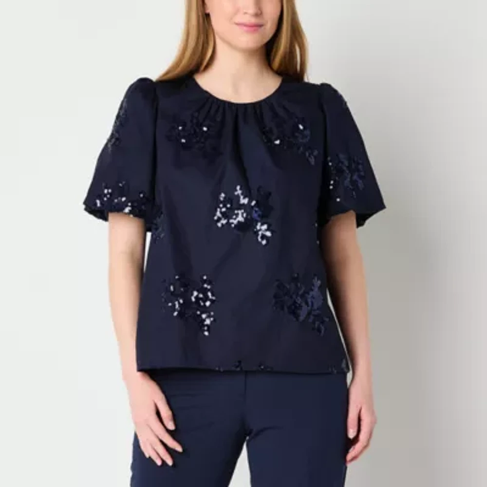 52seven Womens Scoop Neck Short Sleeve Blouse
