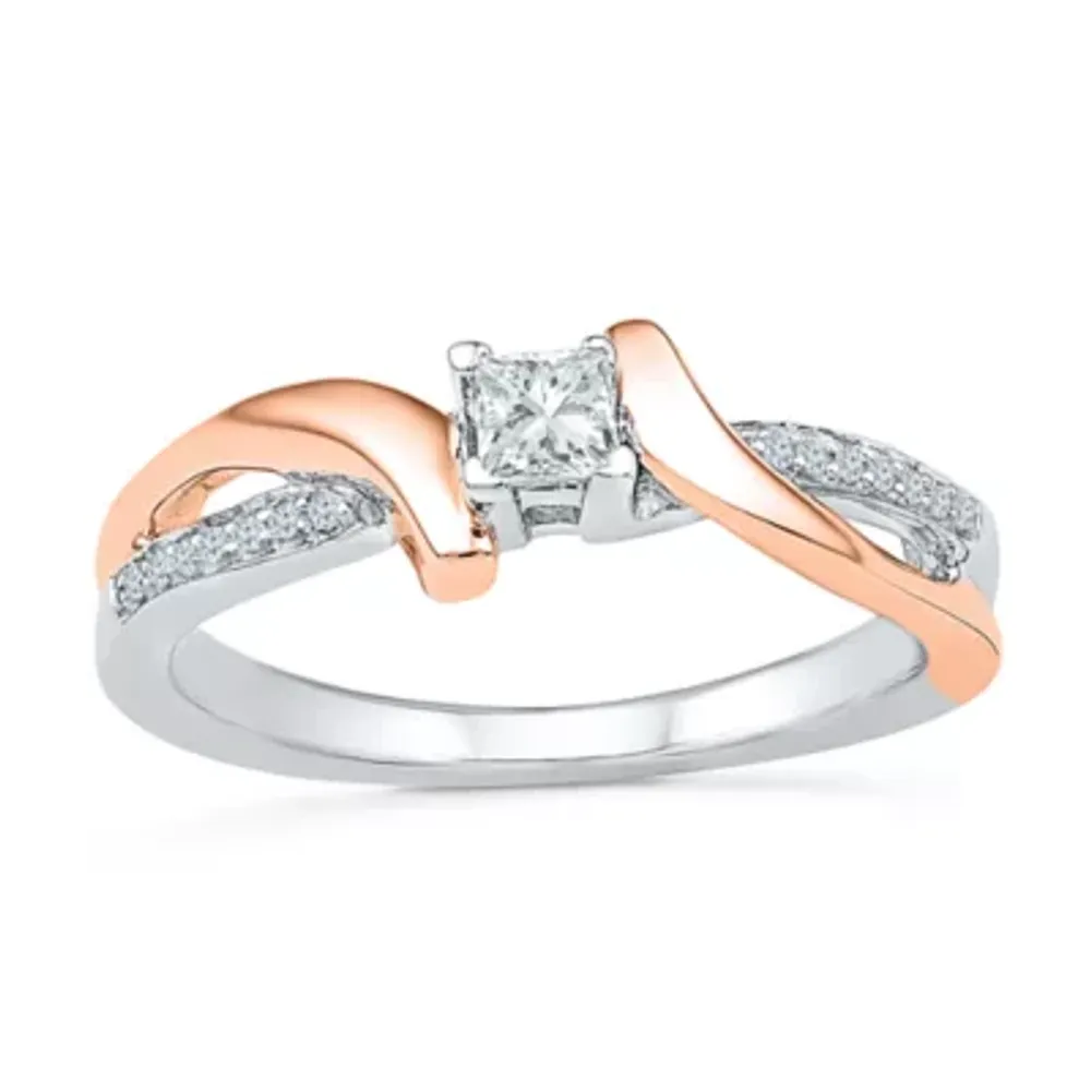 Promise My Love Womens 1/5 CT. Natural White Diamond 10K Rose Gold Over Silver Side Stone Bypass Ring