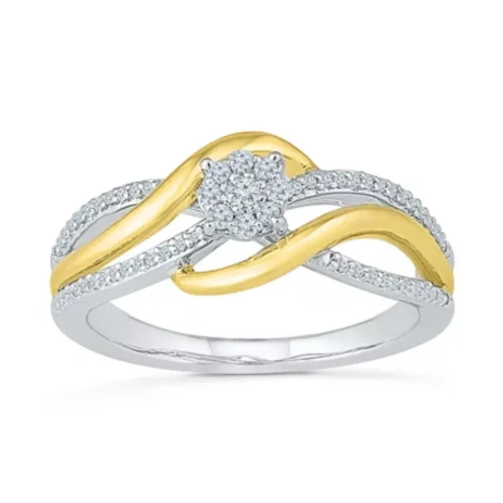Promise My Love Womens 1/5 CT. Natural White Diamond 10K Gold Over Silver Round Side Stone Halo Ring