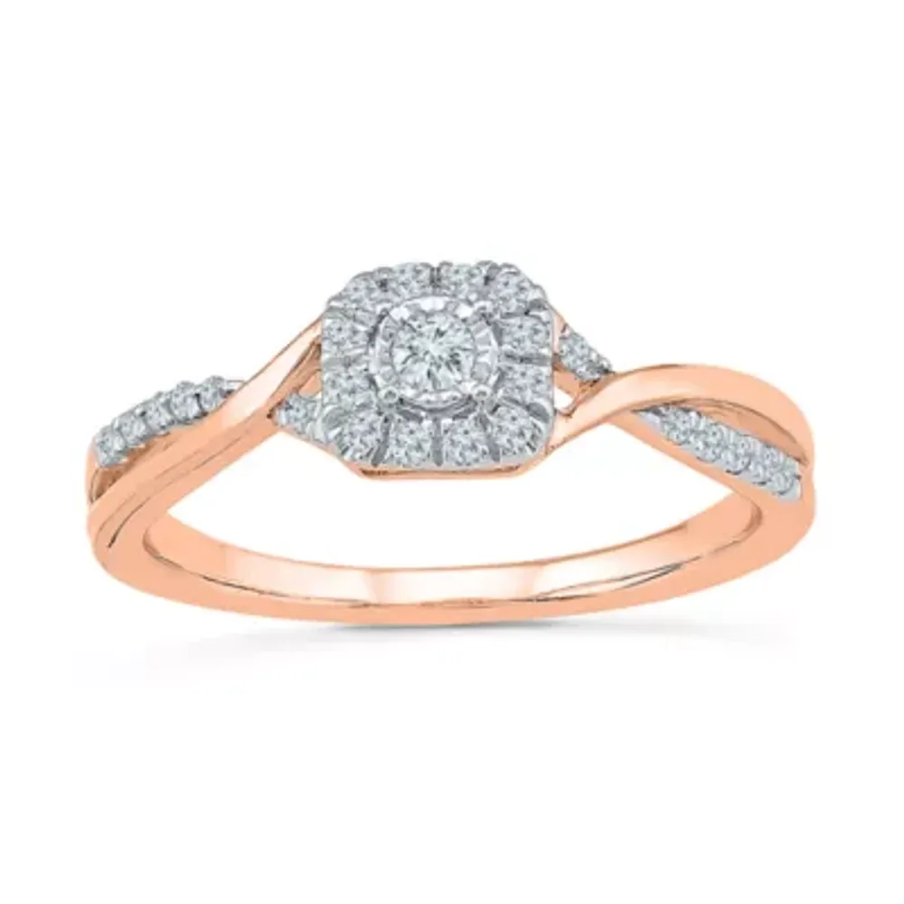Promise My Love Womens 1/5 CT. Natural White Diamond 10K Gold Cushion Crossover Halo Ring