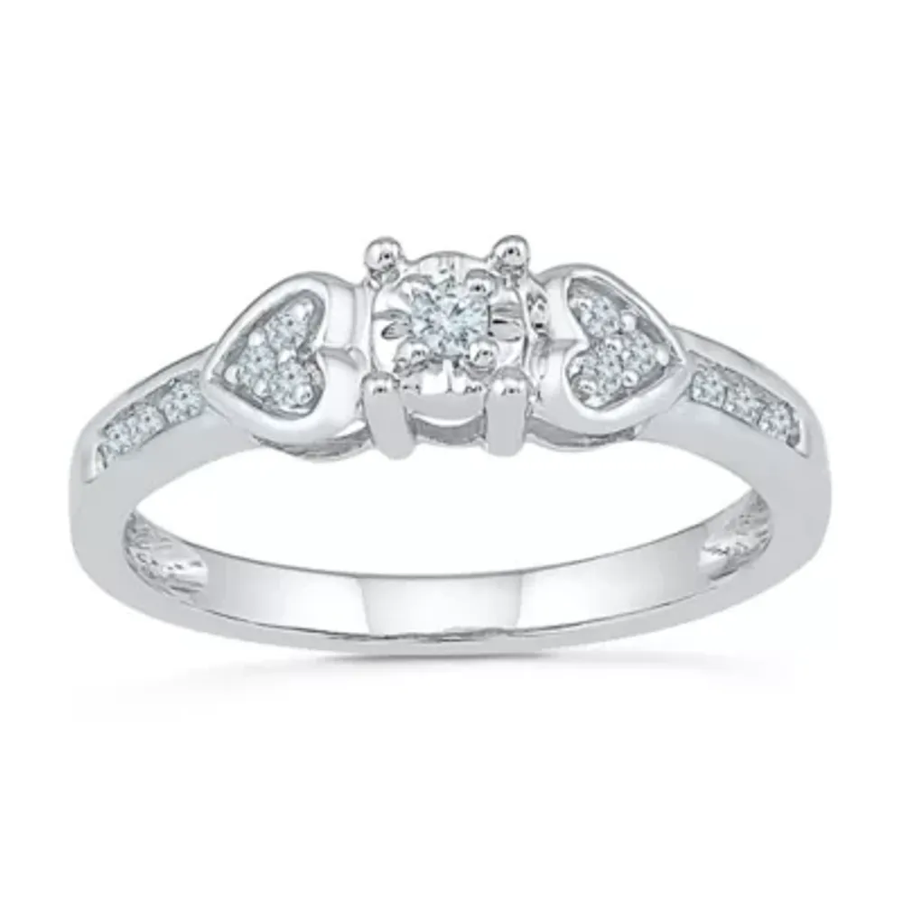 Promise My Love Womens 1/10 CT. T.W. Natural White Diamond Sterling Silver Heart Side Stone Ring