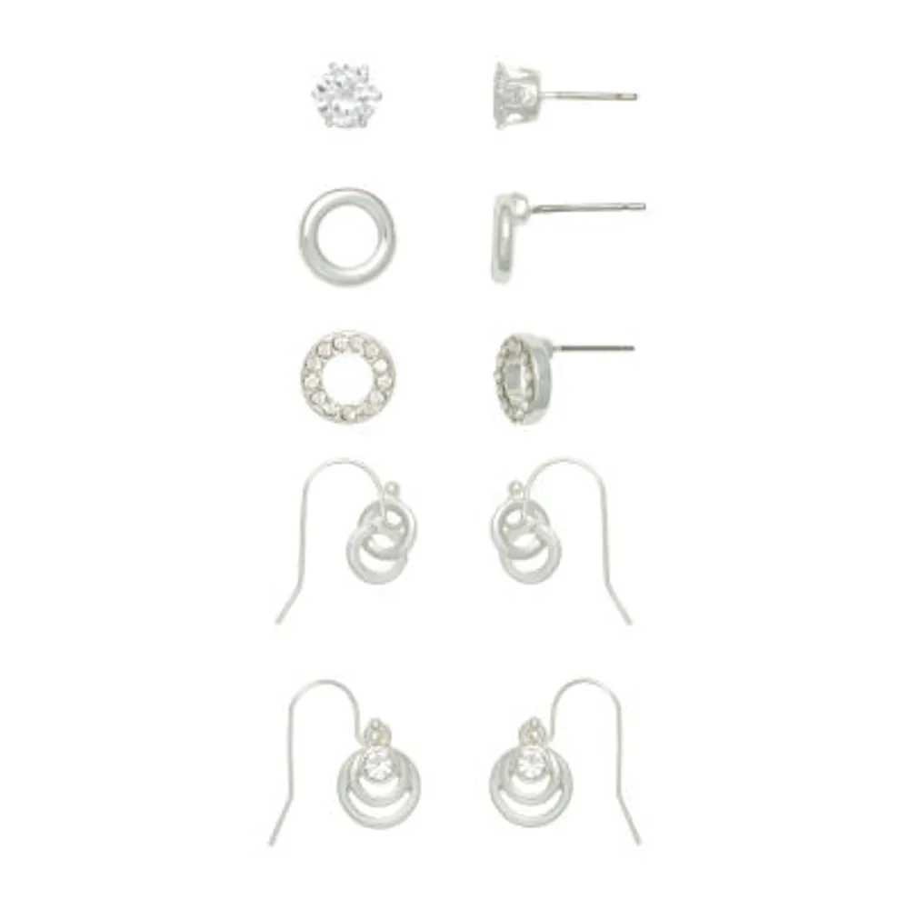 Mixit Womens Cubic Zirconia Round 5 Pair Earring Set