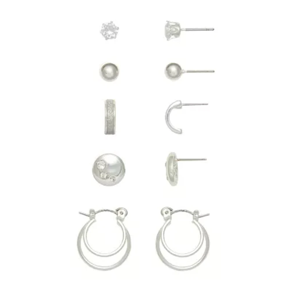 Mixit Womens Cubic Zirconia Round Hypoallergenic 5 Pair Earring Set
