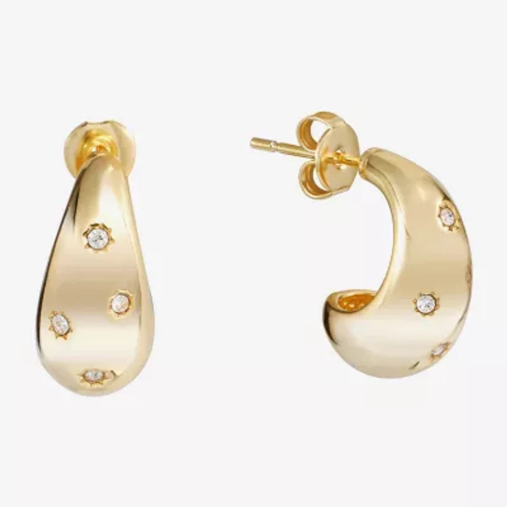 Silver Reflections C Drop Womens Crystal 24K Gold Over Brass 14.7mm Hoop Earrings