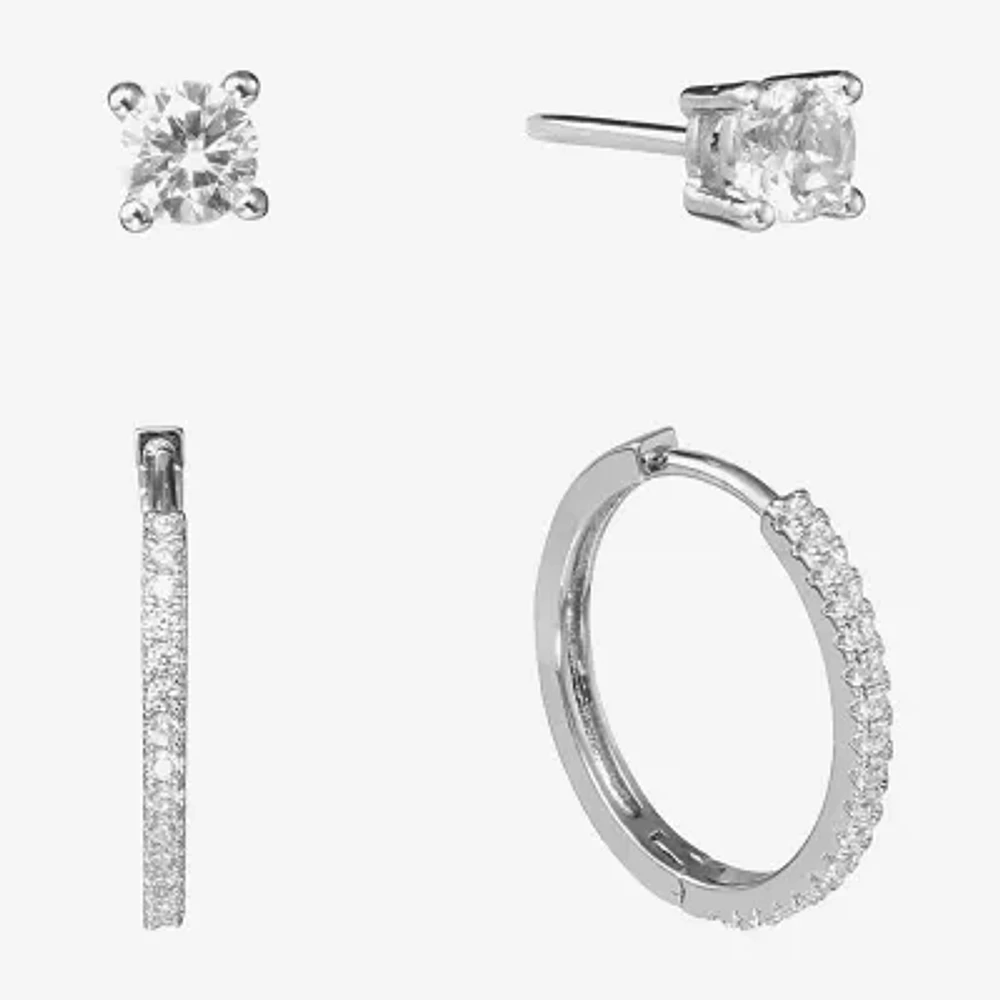 Sparkle Allure Womens Cubic Zirconia 2 Pair Earring Set
