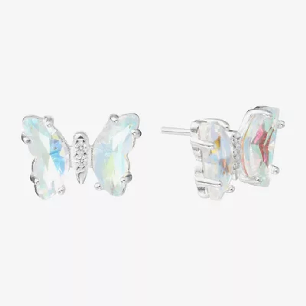 Silver Treasures Blue Cubic Zirconia Sterling 7.8mm Butterfly Stud Earrings