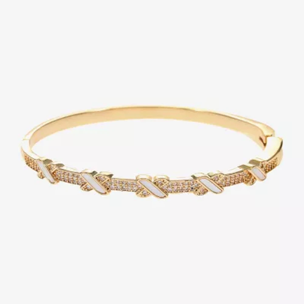 Sparkle Allure Womens Cubic Zirconia 14K Gold Over Brass Round Bangle Bracelet