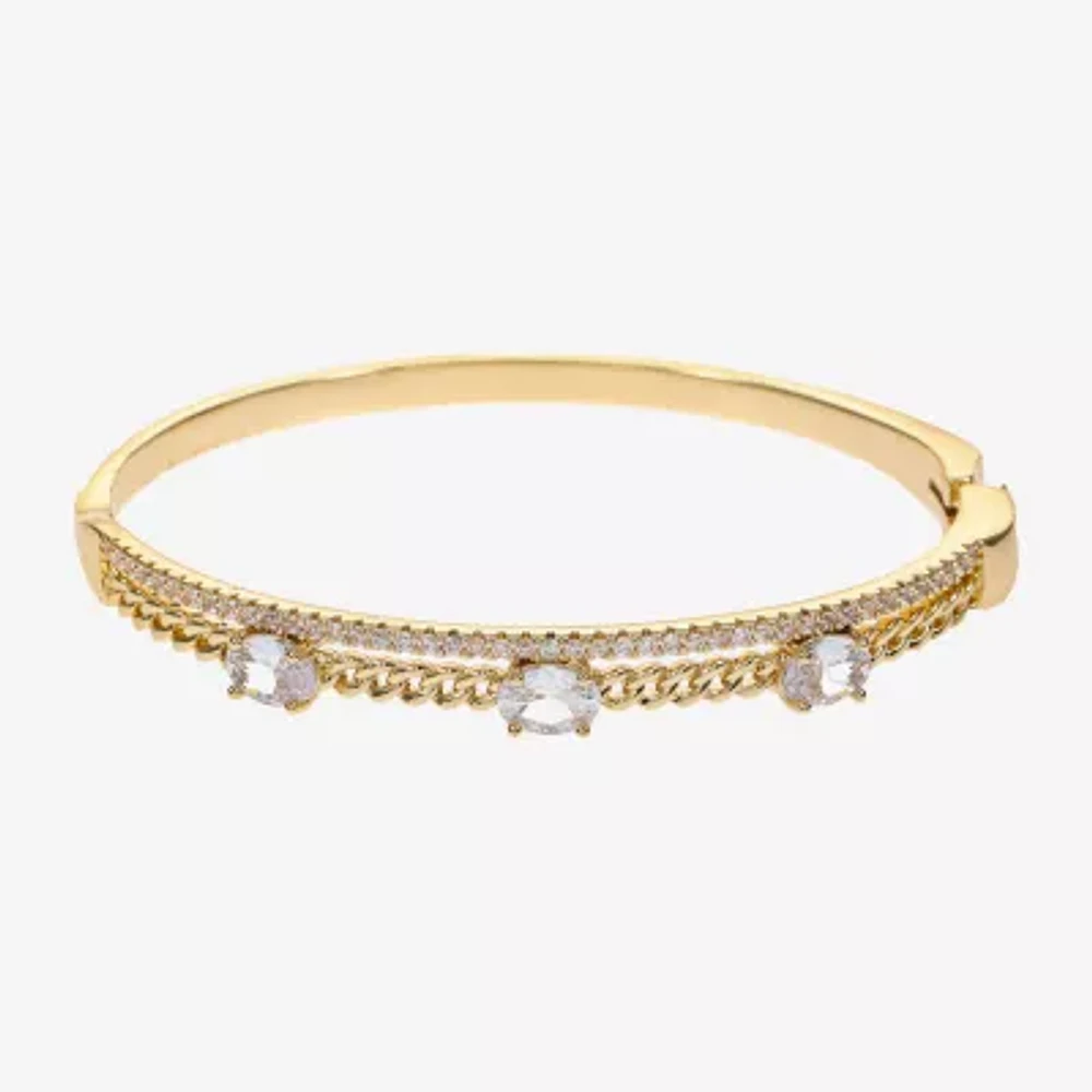 Sparkle Allure Womens Cubic Zirconia 14K Gold Over Brass Oval Round Bangle Bracelet