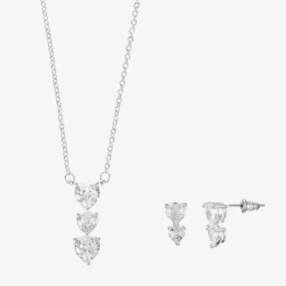 Sparkle Allure Light Up Box Womens Cubic Zirconia Pure Silver Over Brass Heart 2-pc. Jewelry Set