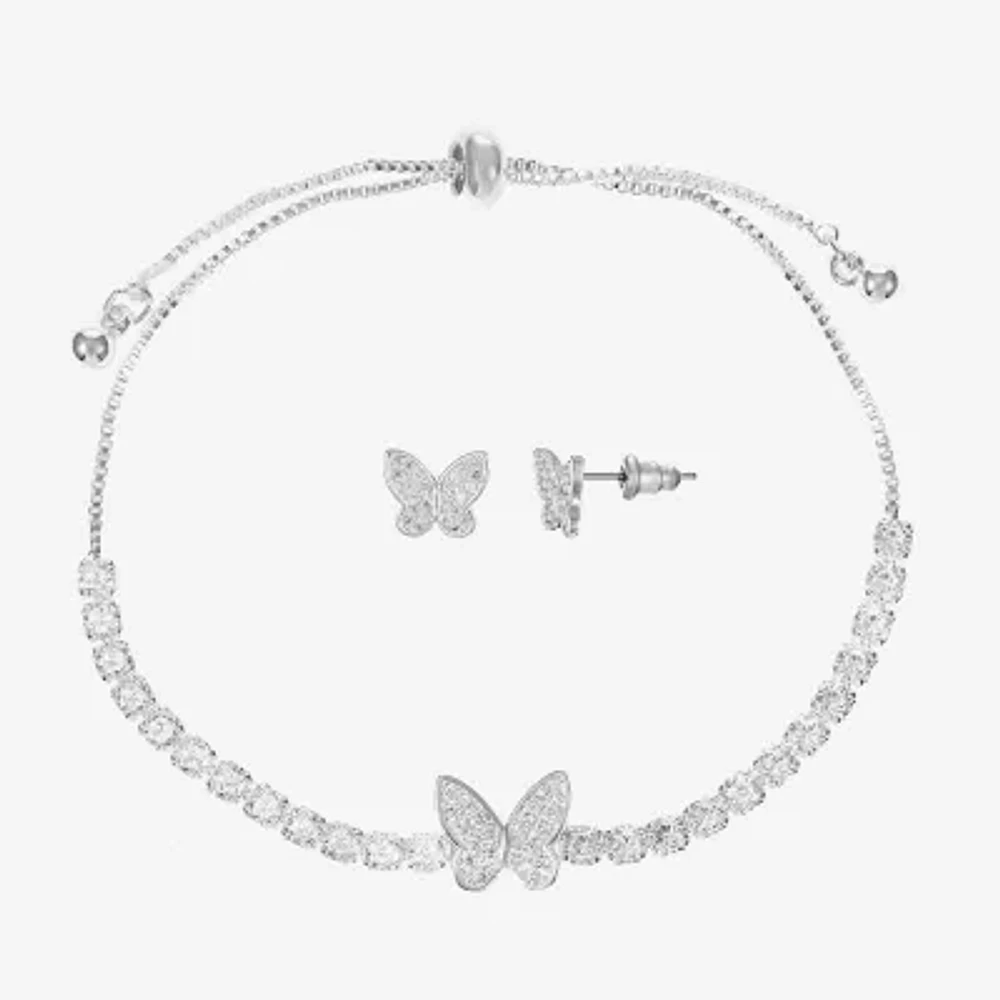 Sparkle Allure Light Up Box Womens Cubic Zirconia Pure Silver Over Brass Butterfly 2-pc. Jewelry Set