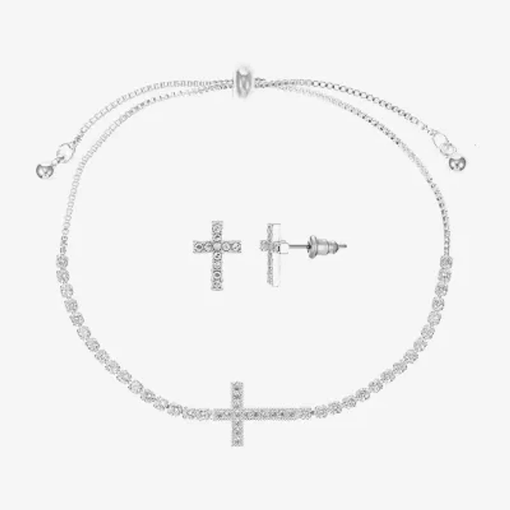 Sparkle Allure Light Up Box Womens Cubic Zirconia Pure Silver Over Brass Cross 2-pc. Jewelry Set