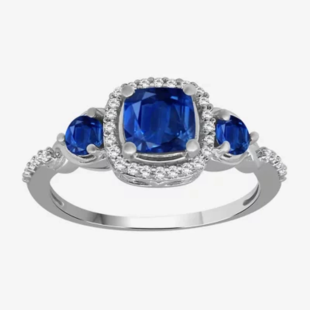 Womens Gemstone & 1/10 CT. T.W. Natural Diamond 10K Gold Round 3-Stone Cocktail Ring