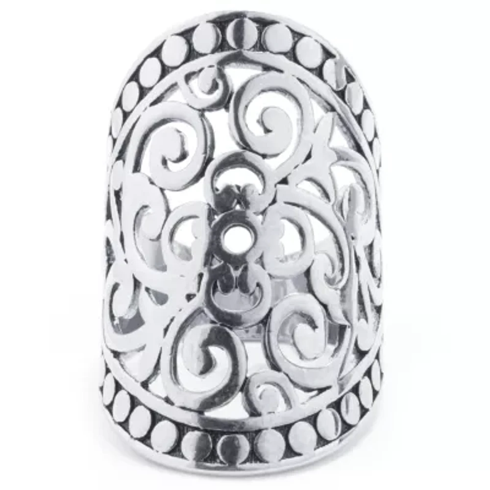 Sparkle Allure Womens Pure Silver Over Brass Oblong Cocktail Ring