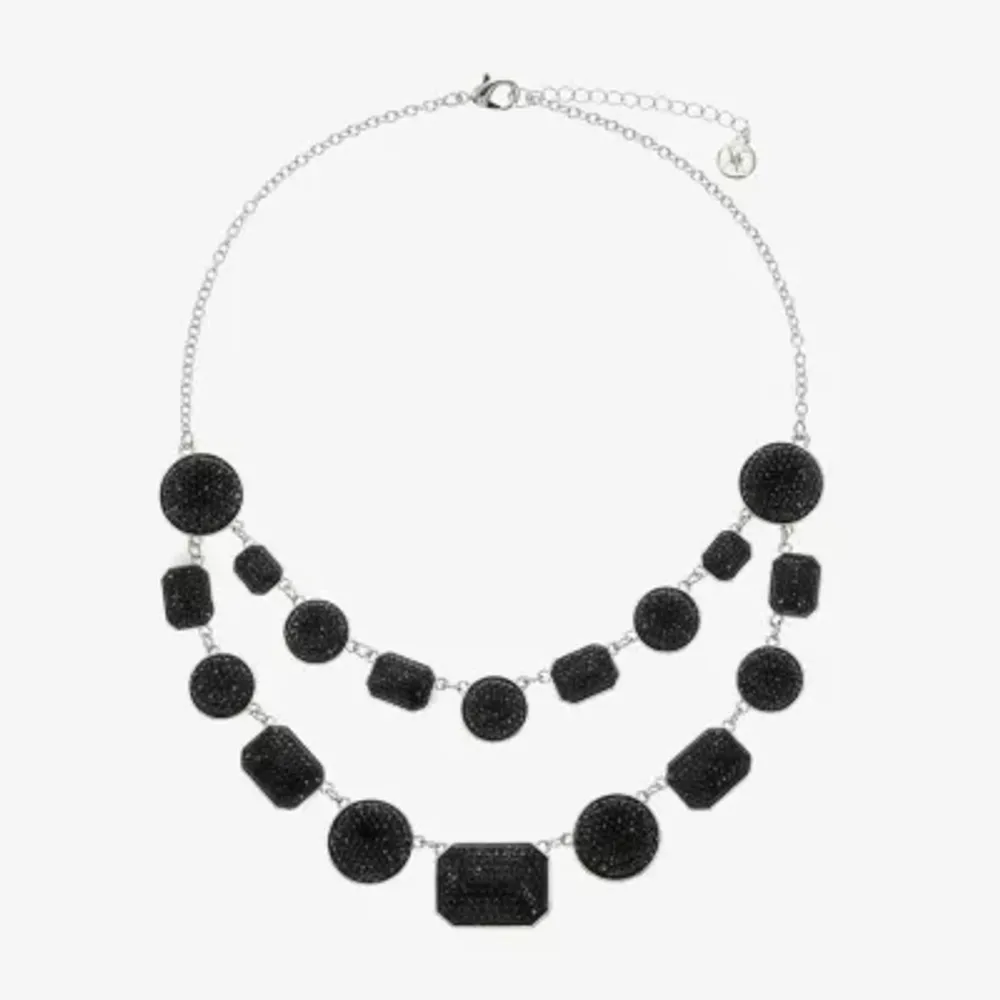 Mixit Silver Tone & Black Bib Womens Black 17 Inch Statement Necklace