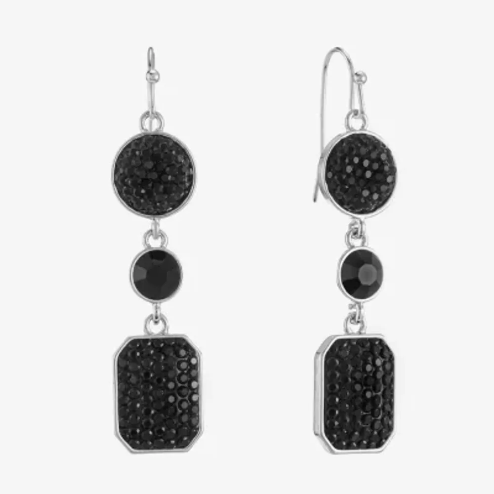 Mixit Silver Tone & Black Womens Black Drop Earrings