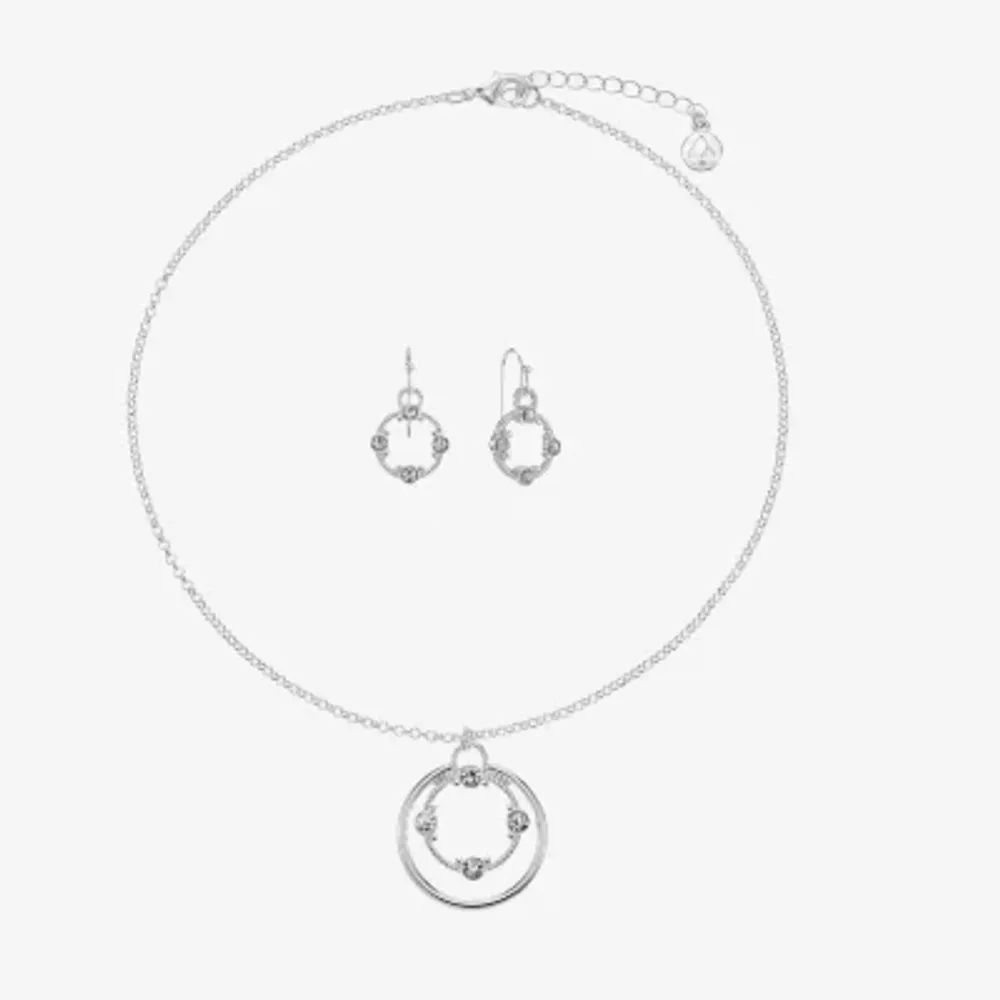 Liz Claiborne Silver Tone Pendant Necklace And Drop Earring Womens 2-pc. Jewelry Set