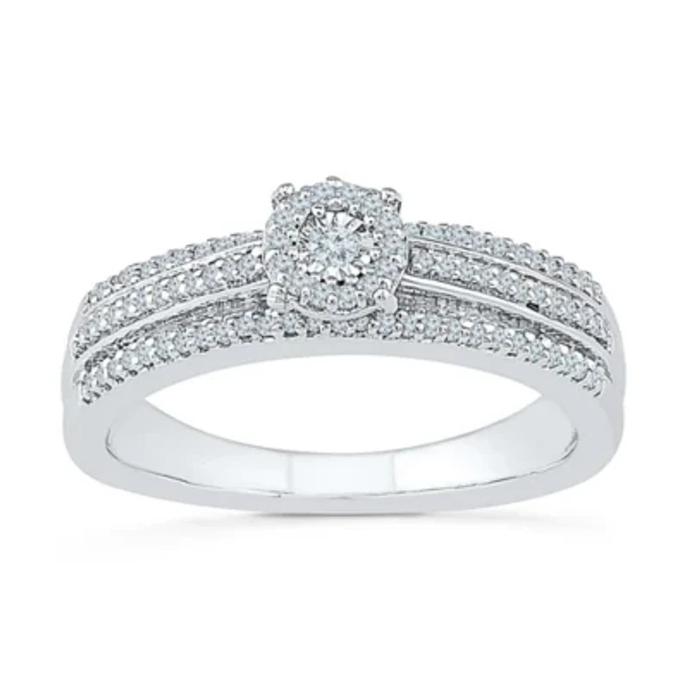 Womens 1/3 CT. T.W. Natural White Diamond 10K Gold Round Side Stone Halo Engagement Ring