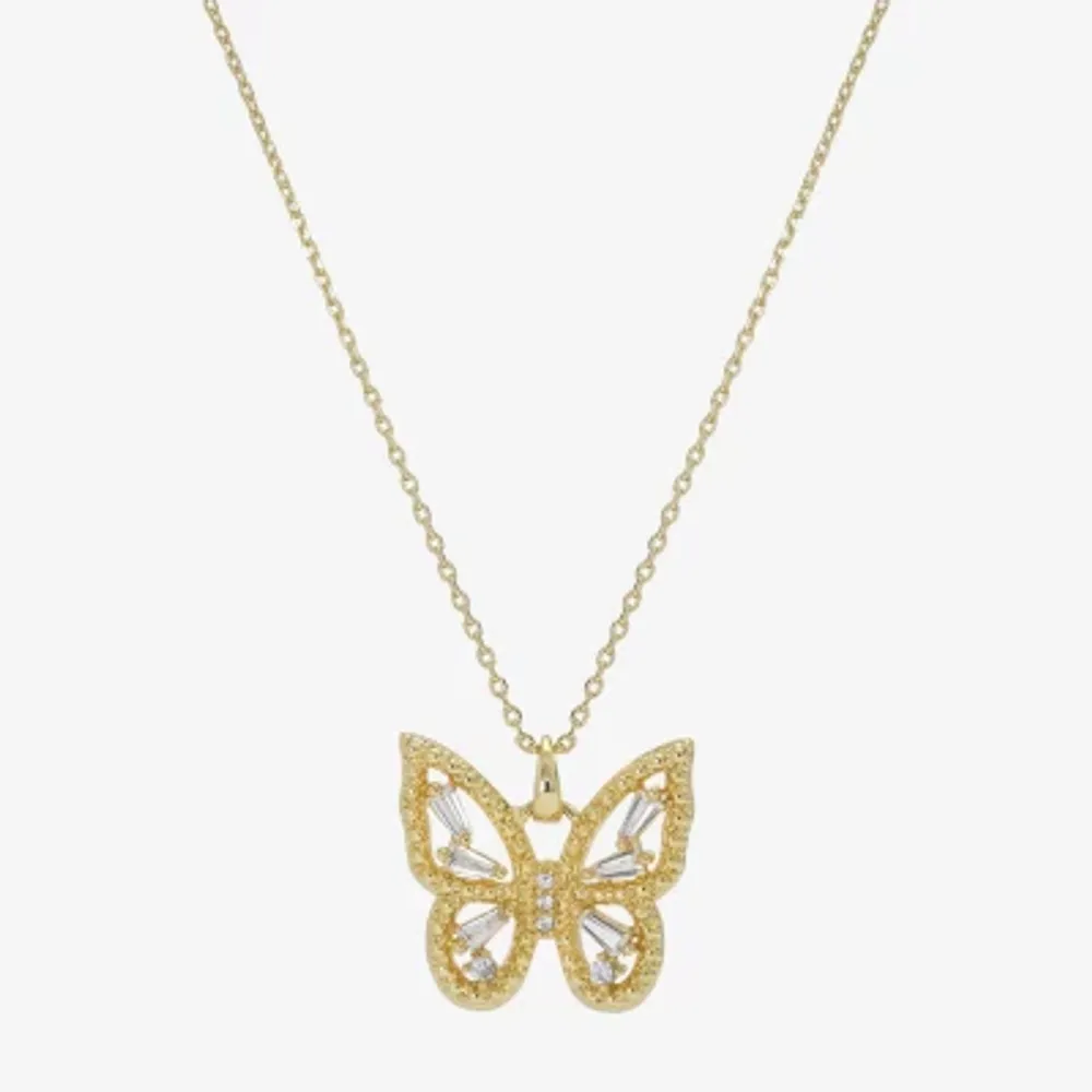 Sparkle Allure Womens Cubic Zirconia 14K Gold Over Brass Butterfly 16 Inch Pendant Necklace