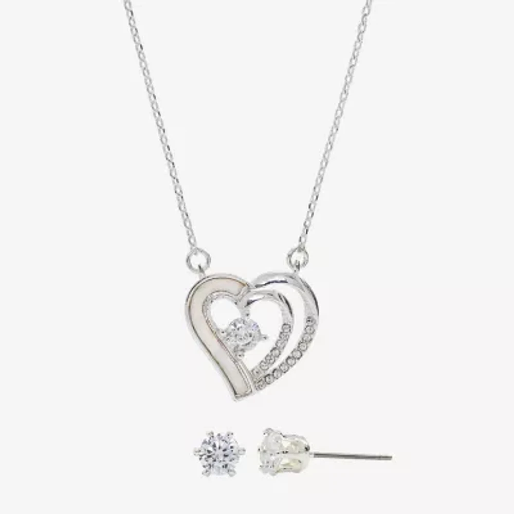 Sparkle Allure Womens Cubic Zirconia Pure Silver Over Brass Heart 2-pc. Jewelry Set