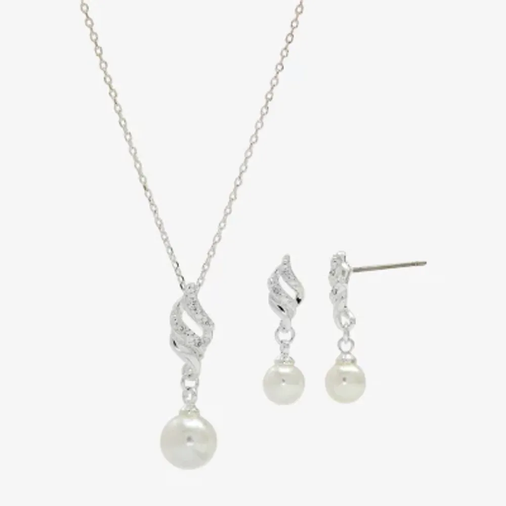 Sparkle Allure Womens Simulated Pearl Pure Silver Over Brass 2-pc. Jewelry Set