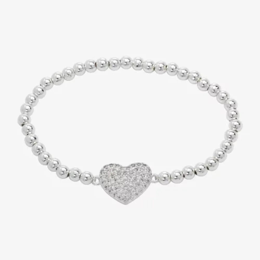 Sparkle Allure Womens Cubic Zirconia Heart Beaded Bracelet