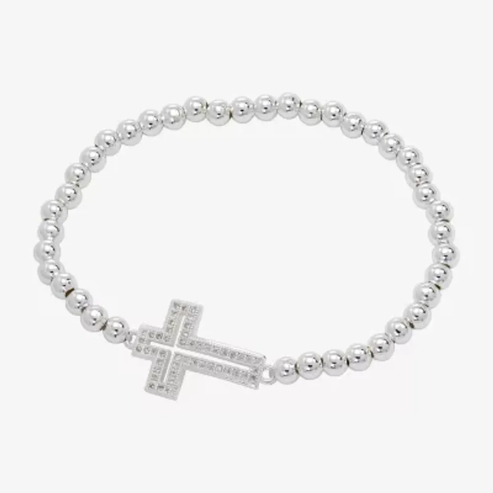 Sparkle Allure Womens Cubic Zirconia Cross Beaded Bracelet