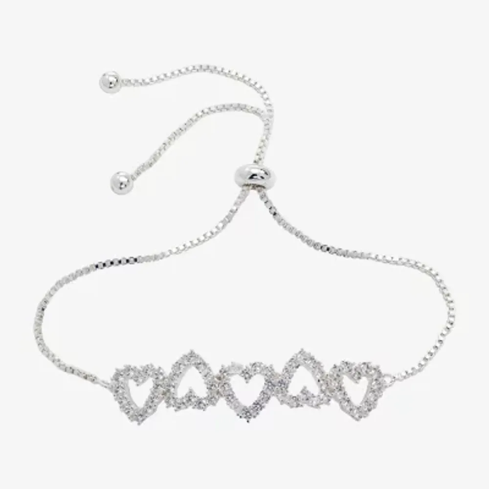 Sparkle Allure Womens Cubic Zirconia Heart Bolo Bracelet
