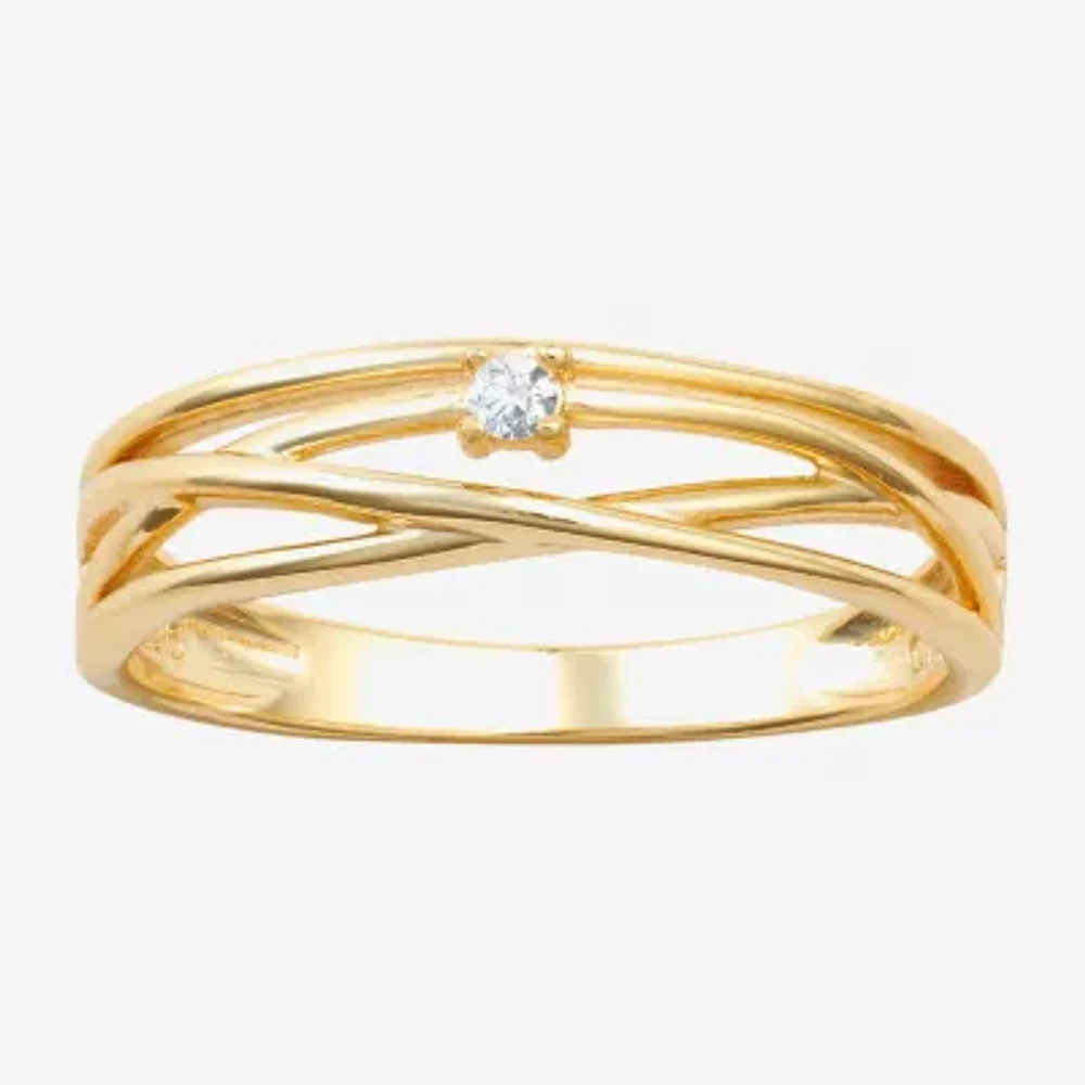 Silver Treasures Womens Cubic Zirconia 24K Gold Over Round Crossover Band