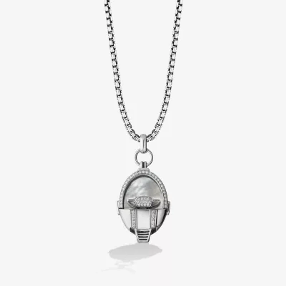Star Wars Fine Jewelry Grogu Womens White Mother Of Pearl Sterling Silver 17 1/2 Inch Locket Necklace