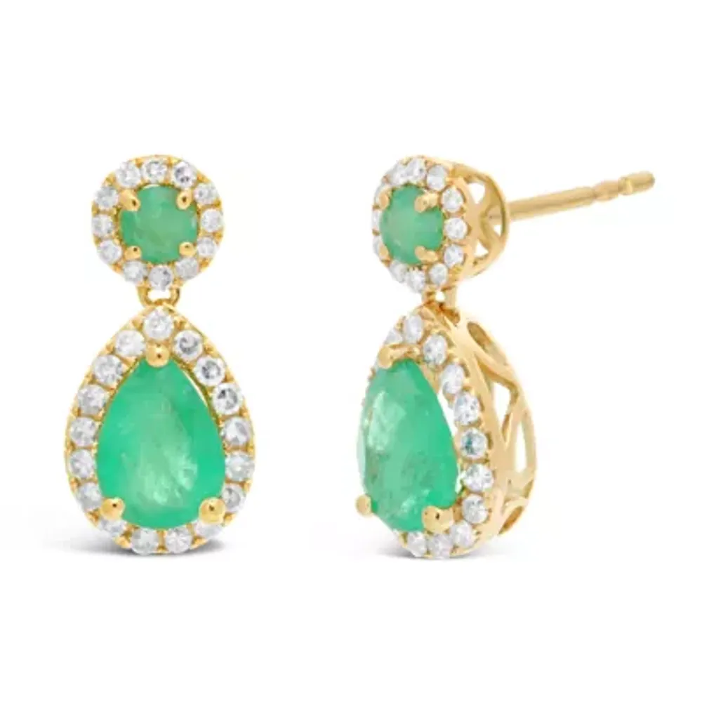 Womens 1/4 CT. T.W. Genuine Green Emerald 10K Gold Pear Drop Earrings