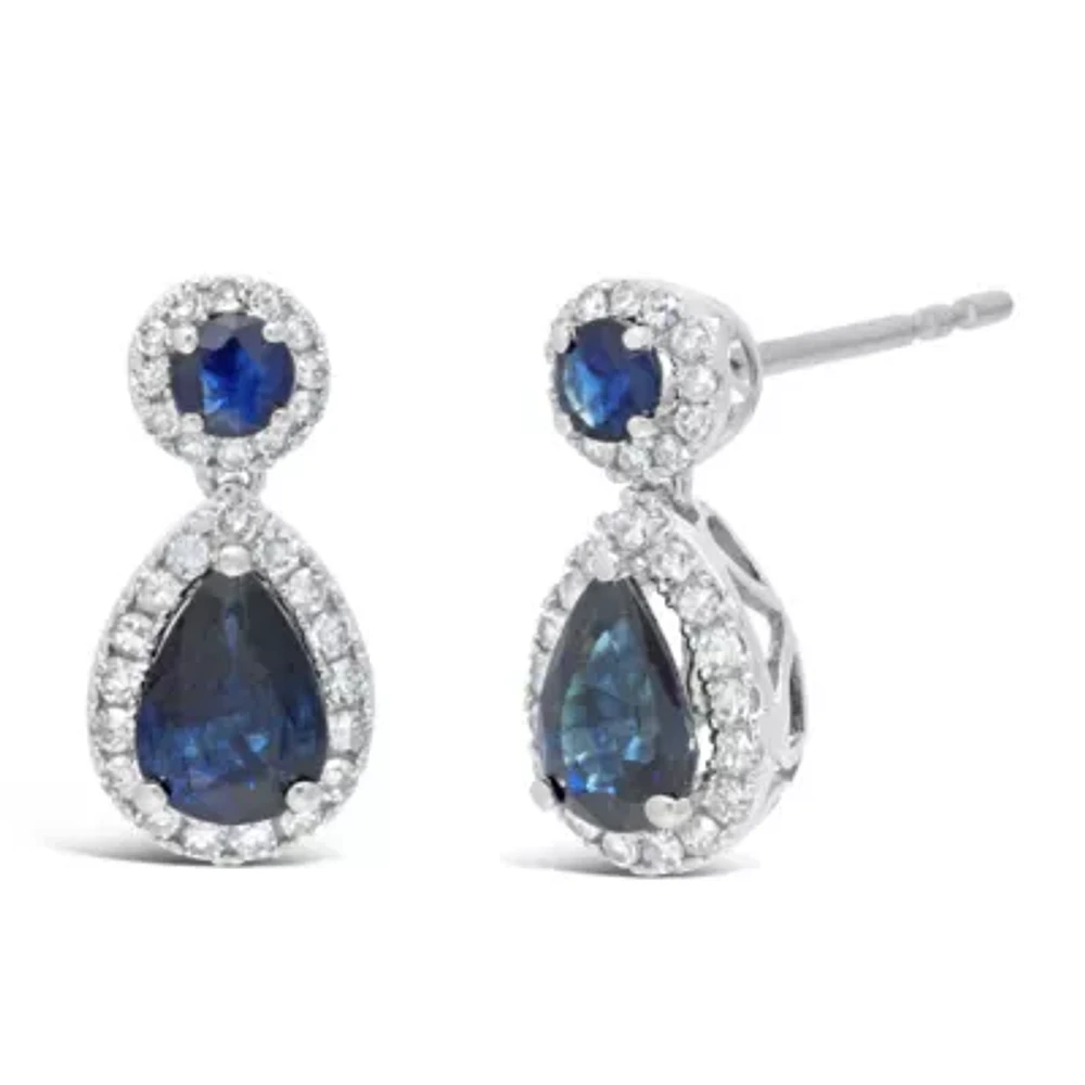 Womens 1/4 CT. T.W. Genuine Blue Sapphire 10K White Gold Pear Drop Earrings