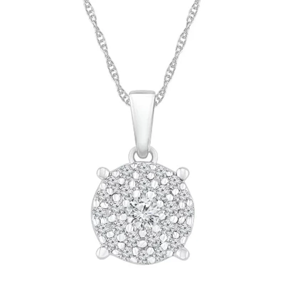 Womens / CT. T.W. Natural White Diamond 10K White Gold Round 18 Inch Pendant Necklace