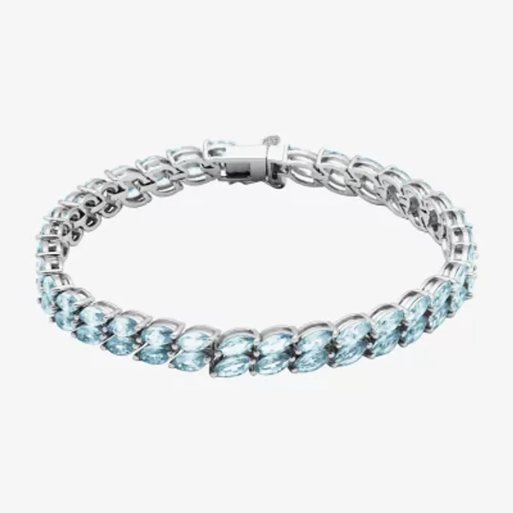 Womens Simulated Blue Aquamarine Sterling Silver Tennis Bracelet