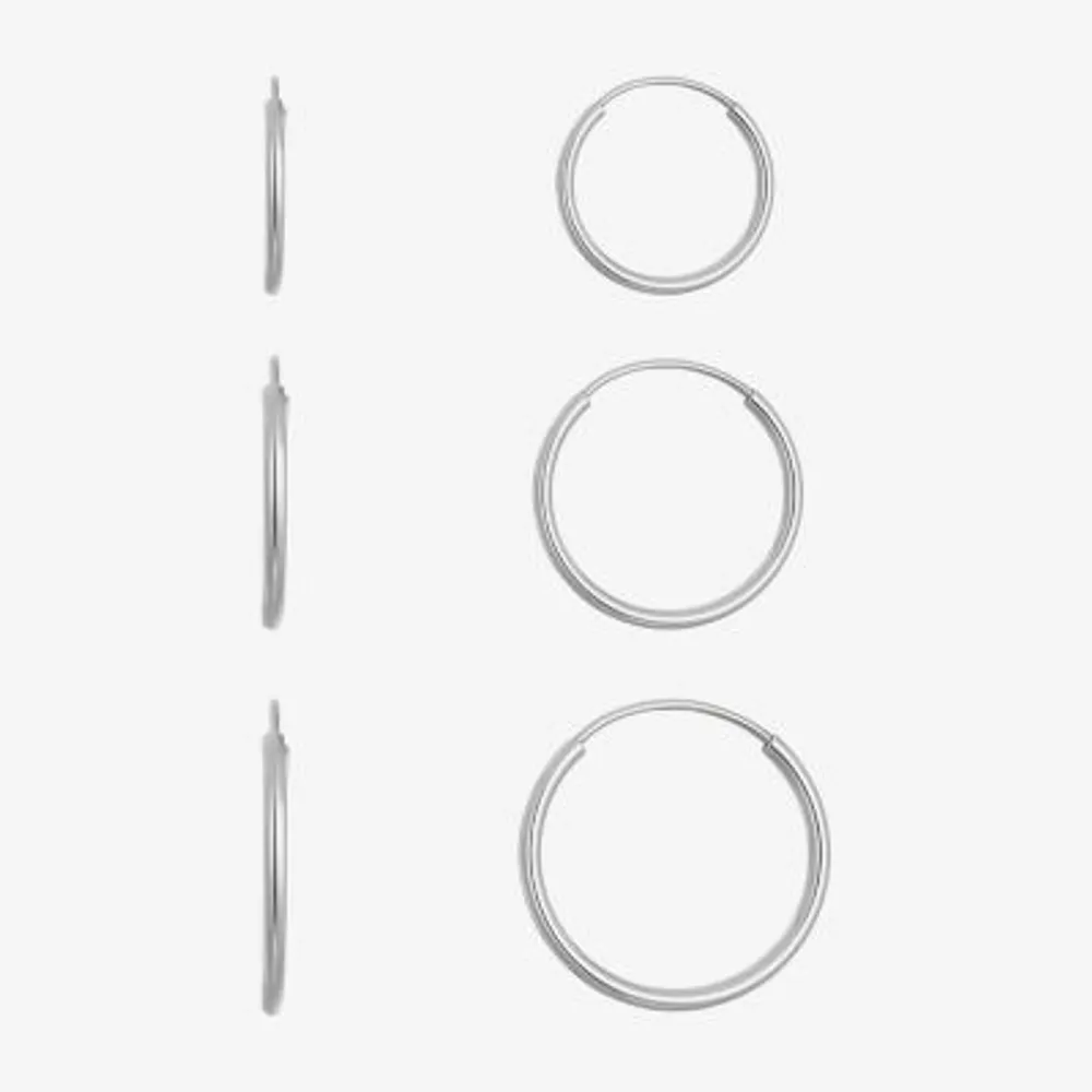 Womens 14K White Gold 3 Pair Earring Set