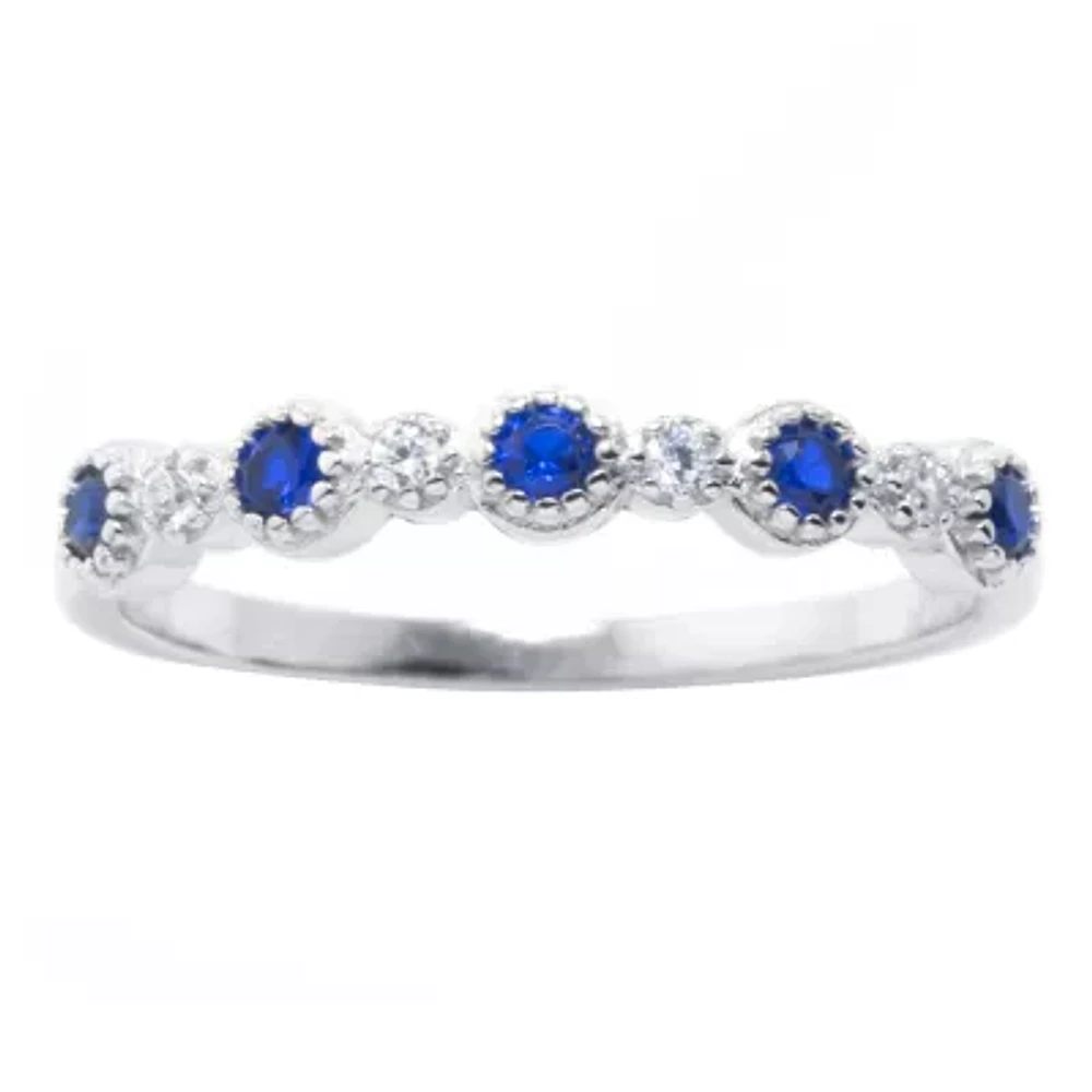 Silver Treasures Womens Blue Spinel Sterling Delicate Band