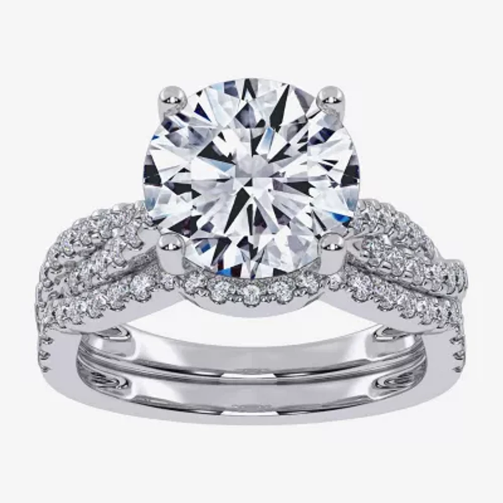 G-H / Si1-Si2) Womens 3 1/2 CT. T.W Lab Grown White Diamond 14K Gold Round Side Stone Engagement Ring