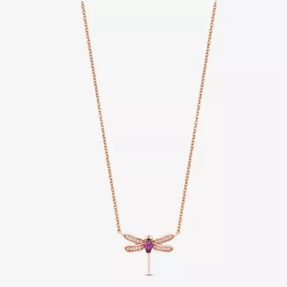 Enchanted Disney Fine Jewelry Womens Diamond Accent Genuine Red Rhodolite 14K Rose Gold 17 1/4 Inch Pendant Necklace